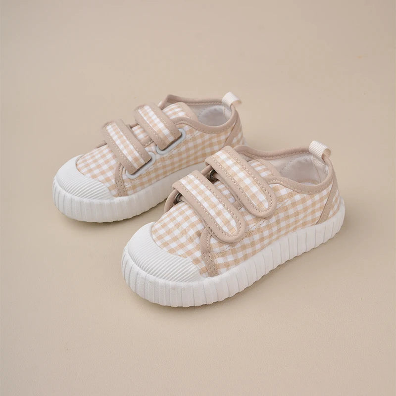 Boys and Girls Plaid Canvas Children's Shoes Casual Low Top Soft Soles for Small Kids Sneakers ED7017