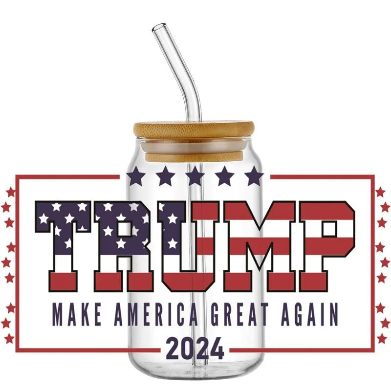 2024 Trump MAGA DIY Decals 3D transfers uvdtf crystal stickers 16oz uv dtf cup wraps for Libbey Glasses