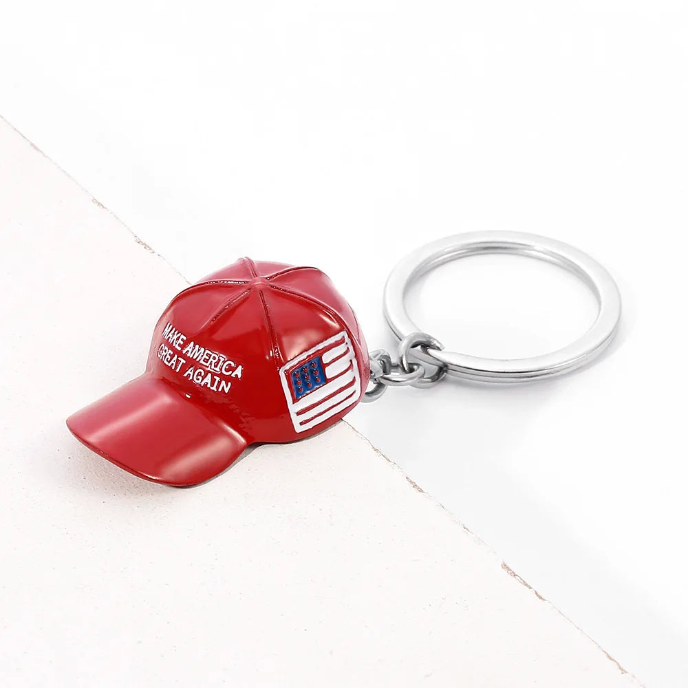 5Pcs Red Baseball Cap Keychain USA Flag Key Ring American Hat Keychain For Car And Keys Trump MAGA Hat Keyrings