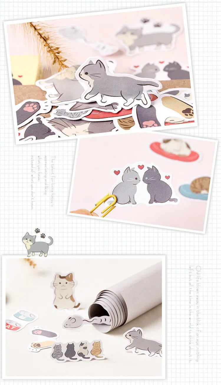 45pcs Puddle Cat Diary Handbook Photo Album Water Cup Mobile Phone Decorative Sticker Self Adhesive Diy Decorative Sticker