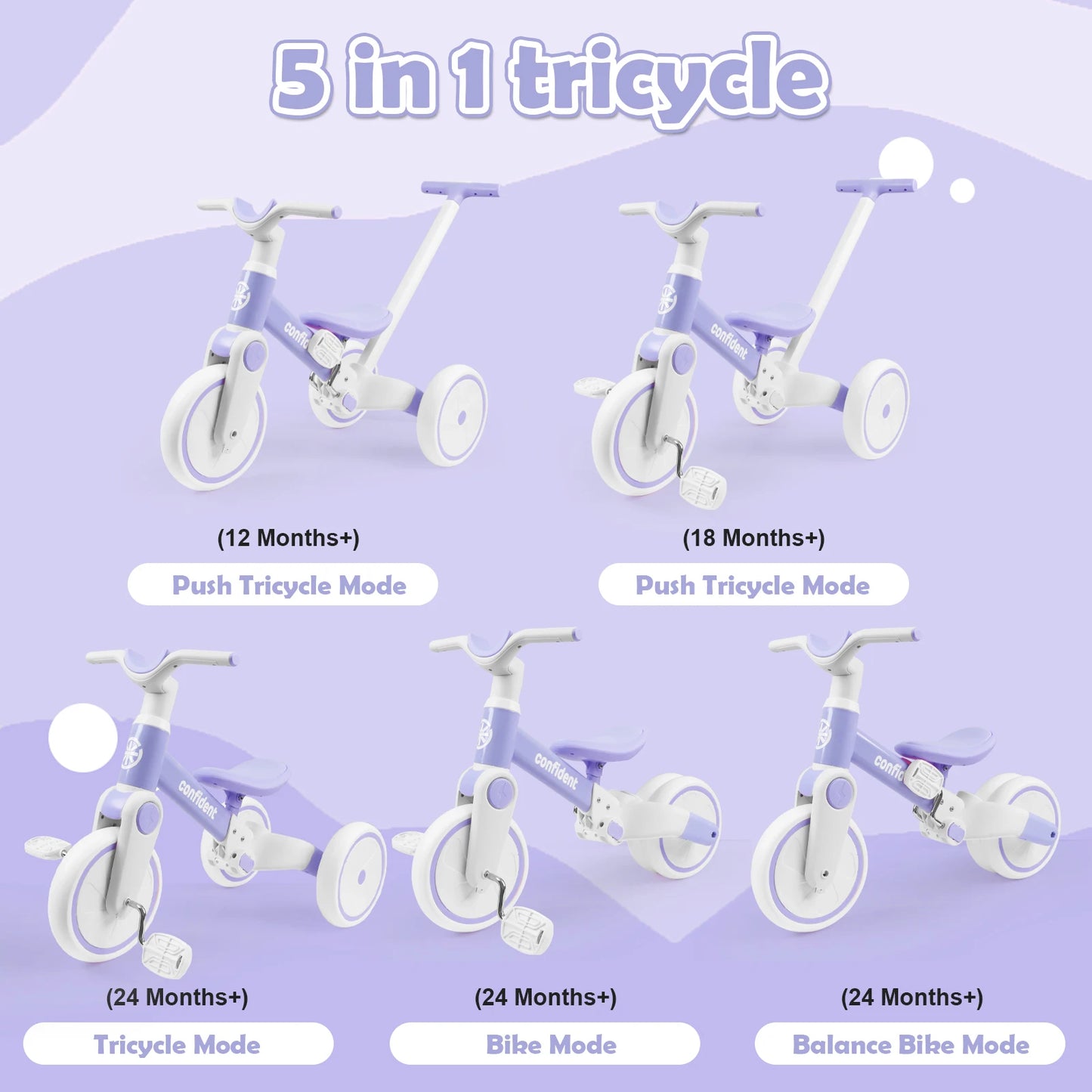 Toddler Tricycle For 1/2/3 Year Old Boy & Girl Best Birthday Gift For Baby Balance Training Bike Non-Slip Tires for Kids Safety