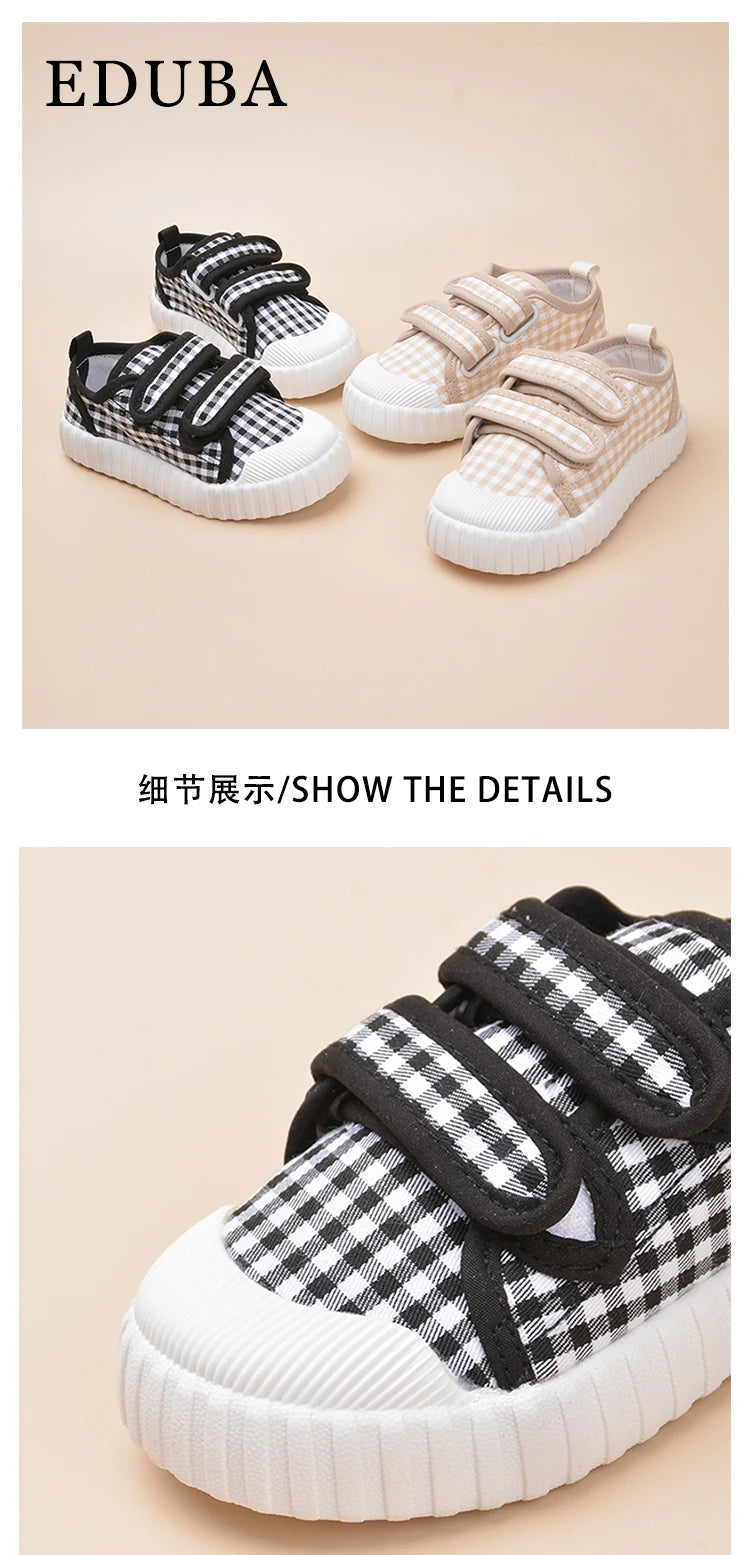 Boys and Girls Plaid Canvas Children's Shoes Casual Low Top Soft Soles for Small Kids Sneakers ED7017