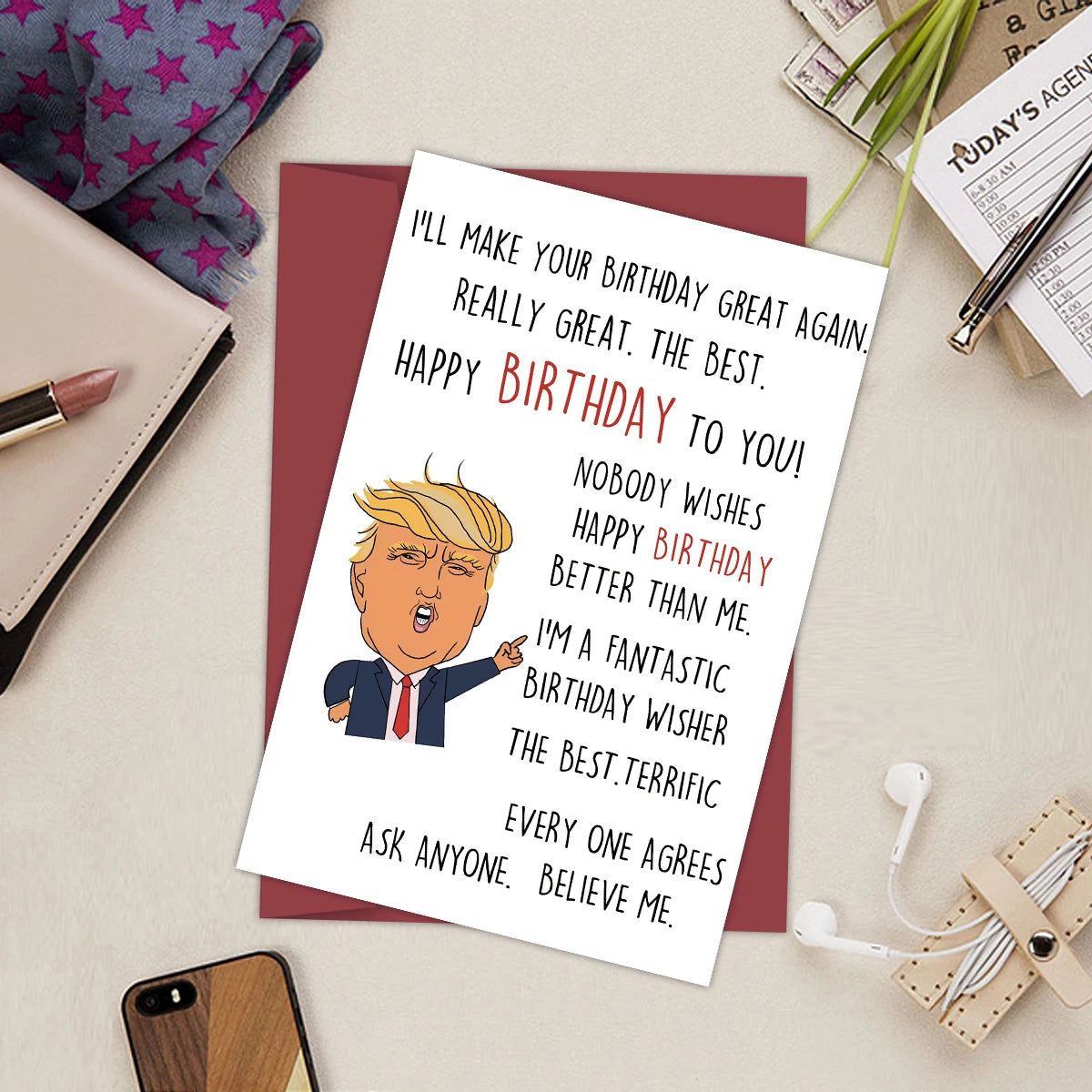 1PC Funny Creative Trump Birthday Card,Trump Theme Hilarious Birthday Greeting Card,Unique Humor Happy Birthday Card For Family