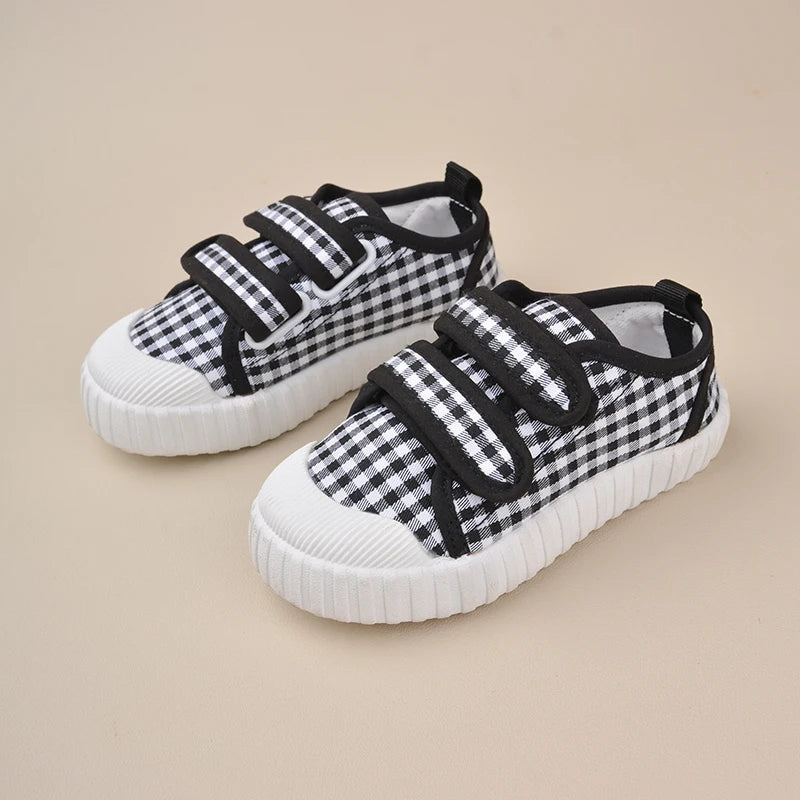 Boys and Girls Plaid Canvas Children's Shoes Casual Low Top Soft Soles for Small Kids Sneakers ED7017