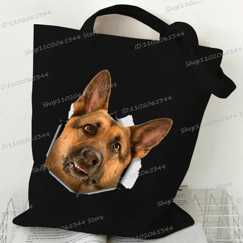 3D Animals Dog Print Shoulder Bag Women Men Cartoon Dog Tote Bags Student Casual Large-capacity Shopping Harajuku Canvas Handbag