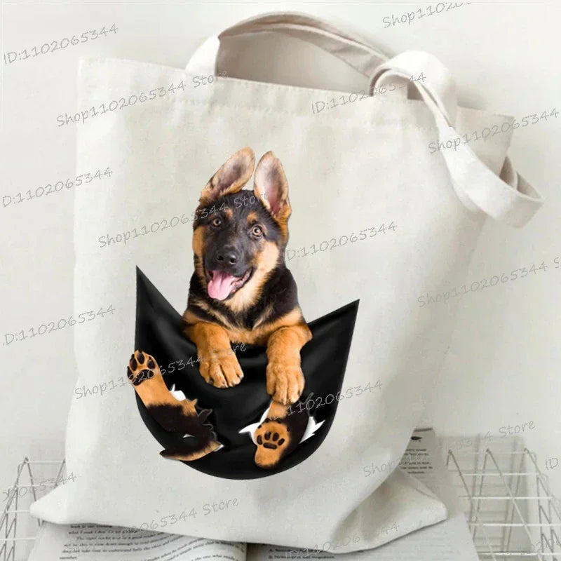 3D Animals Dog Print Shoulder Bag Women Men Cartoon Dog Tote Bags Student Casual Large-capacity Shopping Harajuku Canvas Handbag