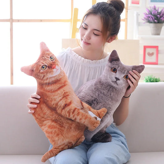 Plush Realistic 3D Cat Doll Cartoon Stuffed Simulation Cat Plushie Pillow Kawaii Soft Plush Animals Toy Cushion for Kids Girls