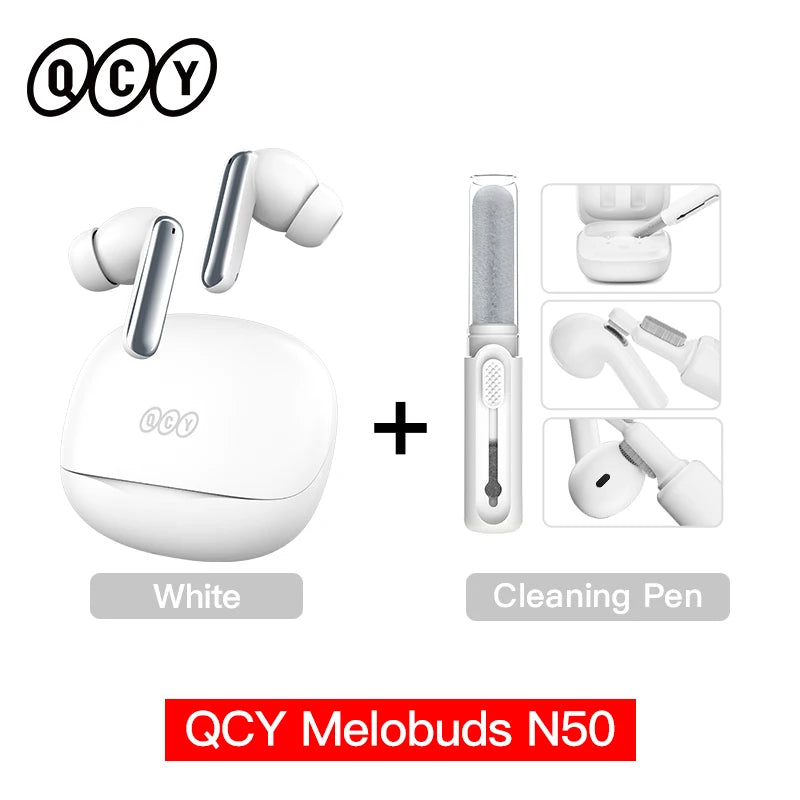 QCY Melobuds N50 Wireless Earphones ANC 6 Mics AI Call Earbuds Bluetooth 5.4 Dual Connection Headphone Transparent Mode