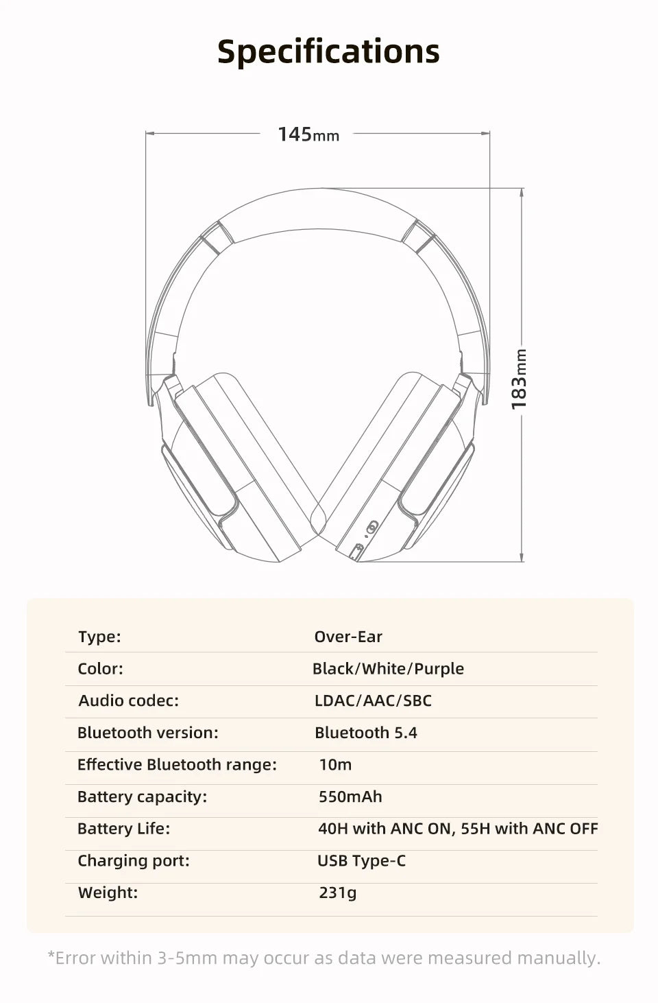 QCY H3 Pro ANC Wireless Headphone Hi-Res Spatial Audio Earphone with LDAC 50dB Noise Canceling Over Ear Headset Dual Connection