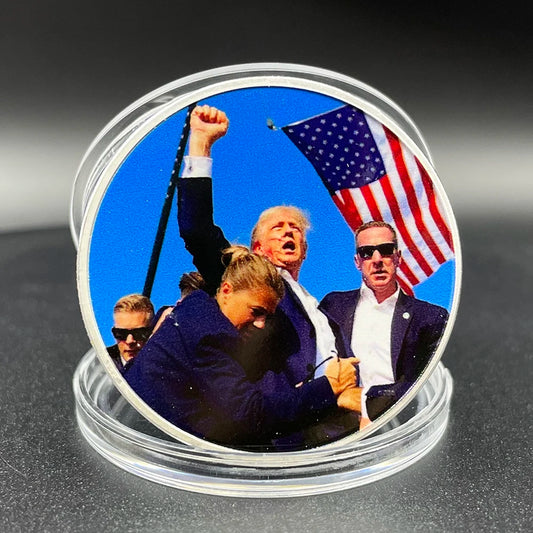 Trump Silver Coin US President Fight Attack Challenge Coin Collectibles 2024 Shooting Incident Commemorative Medal Souvenir