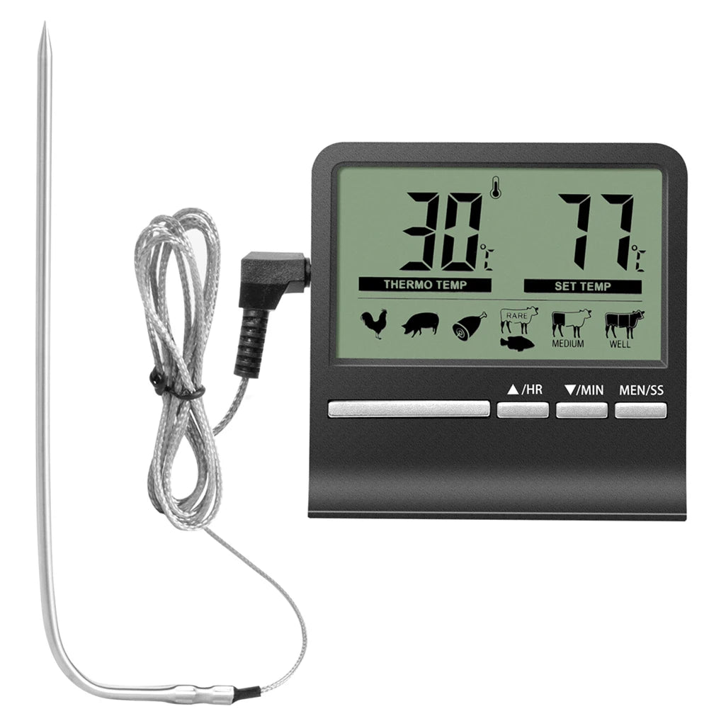 Kitchen Digital Cooking Thermometer Meat Food Temperature for Oven BBQ Grill Timer Function with Probe Heat Meter for Cooking