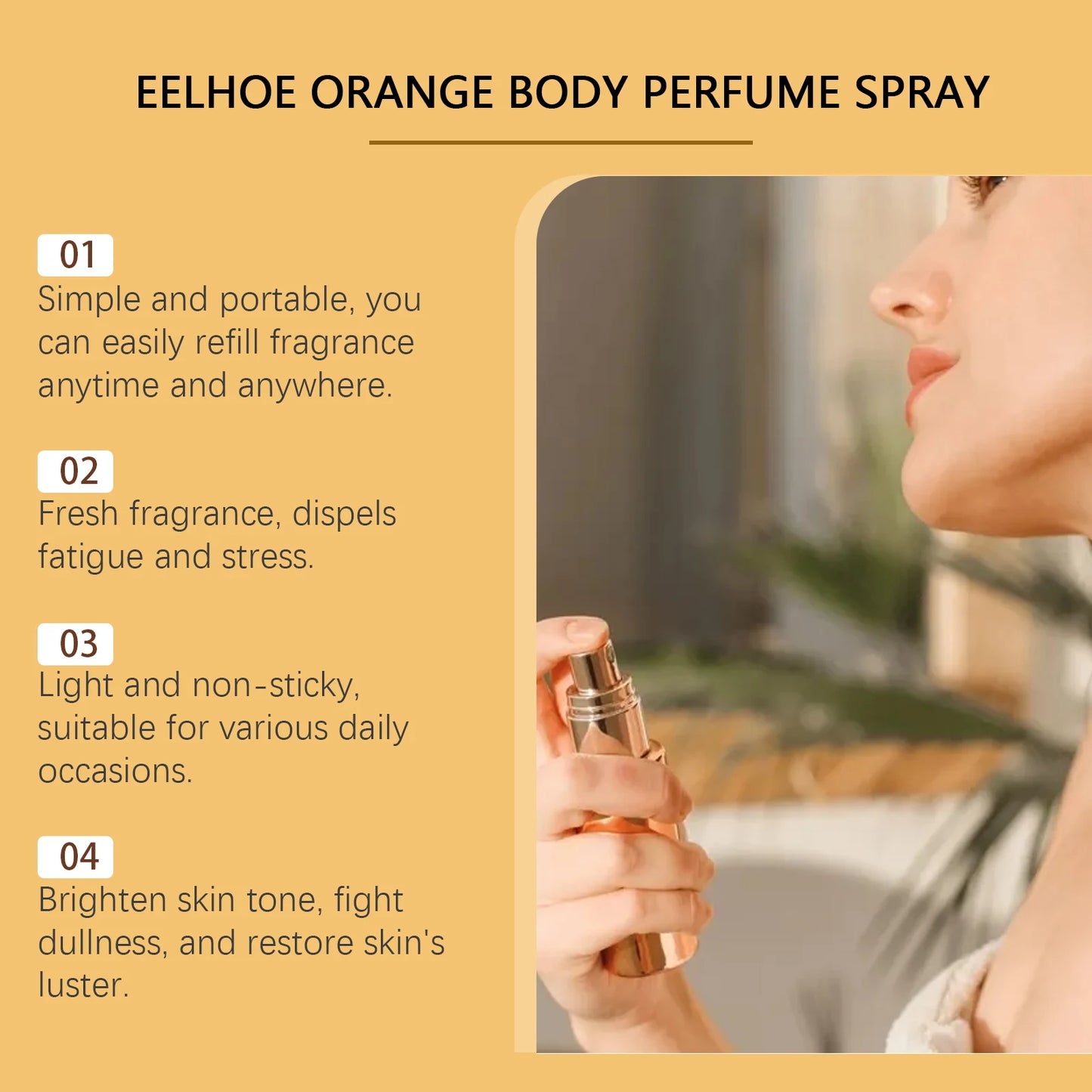 EELHOE Orange Body Perfume Spray Elegant Fresh Fragrance Keep Fragrance Portable Fruit Women's Spray 90ml 3 OZ