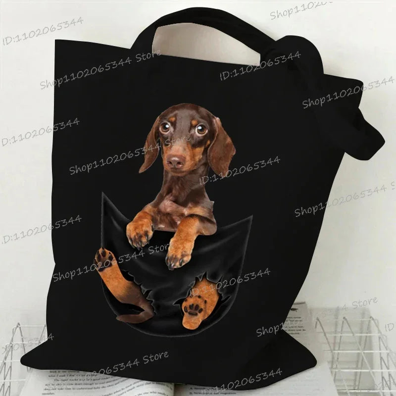 3D Animals Dog Print Shoulder Bag Women Men Cartoon Dog Tote Bags Student Casual Large-capacity Shopping Harajuku Canvas Handbag