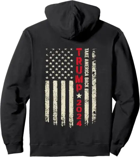 Trump 2024 US Flag Take America Back Trump Flag 45 47 Pullover Hoodie Coat Men Clothing Fashion MAGA Campaign Hooded Sweatshirt