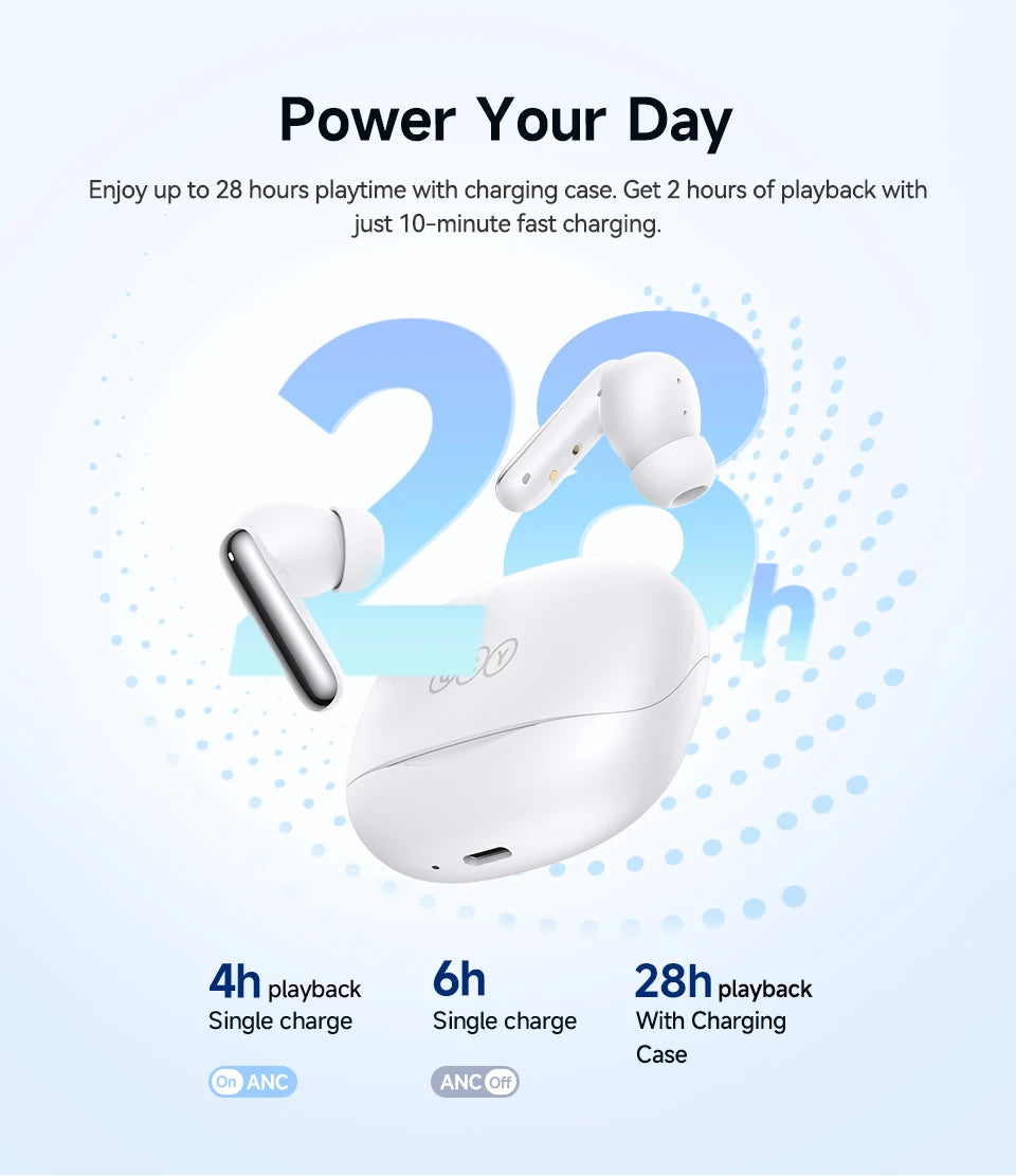 QCY Melobuds N50 Wireless Earphones ANC 6 Mics AI Call Earbuds Bluetooth 5.4 Dual Connection Headphone Transparent Mode