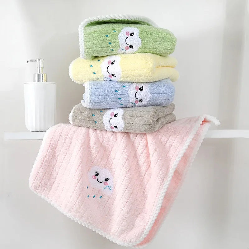 Children Towels Baby Bath Face Towel Cute Cartoon Cloud Hand Towel Soft Absorbent Coral Velvet Washcloth Kids Bathroom Products