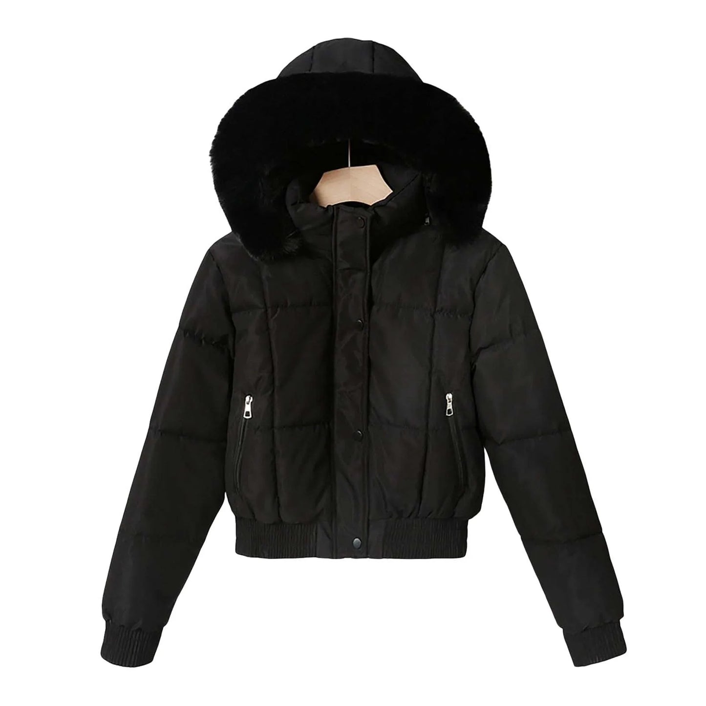 Women‘s Trendy Winter Warm Puffer Jackets Casual Crop Quilted Padded Loose Soft Hooded Coat Light Weight Long Sleeve Outerwear