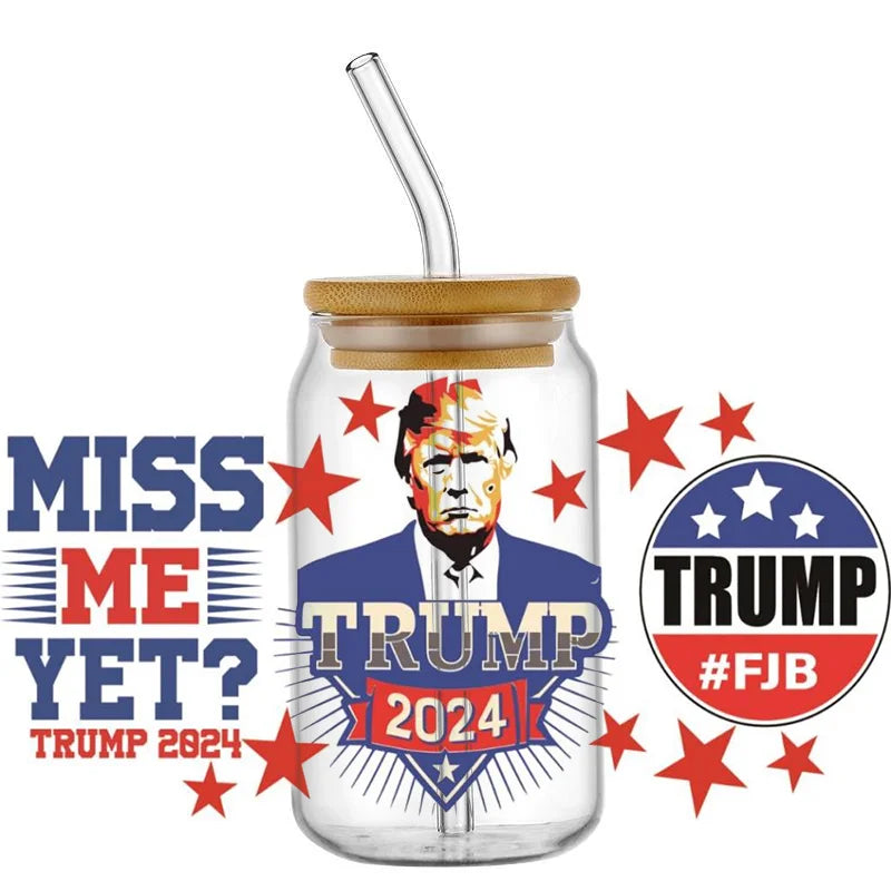 2024 Trump MAGA DIY Decals 3D transfers uvdtf crystal stickers 16oz uv dtf cup wraps for Libbey Glasses