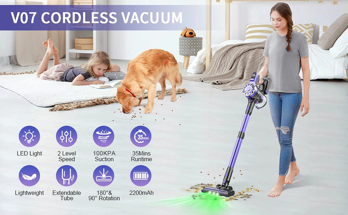 GOOVI V07 100kPA Wireless Handheld Vacuum Cleaners 180W Suction Power Cordless Stick Vaccum Cleaner For Pet Home 0.9L Dust Cup