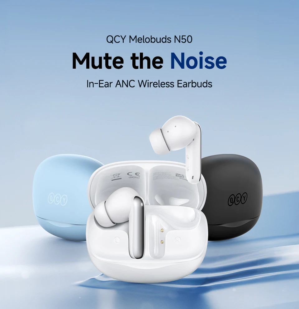 QCY Melobuds N50 Wireless Earphones ANC 6 Mics AI Call Earbuds Bluetooth 5.4 Dual Connection Headphone Transparent Mode