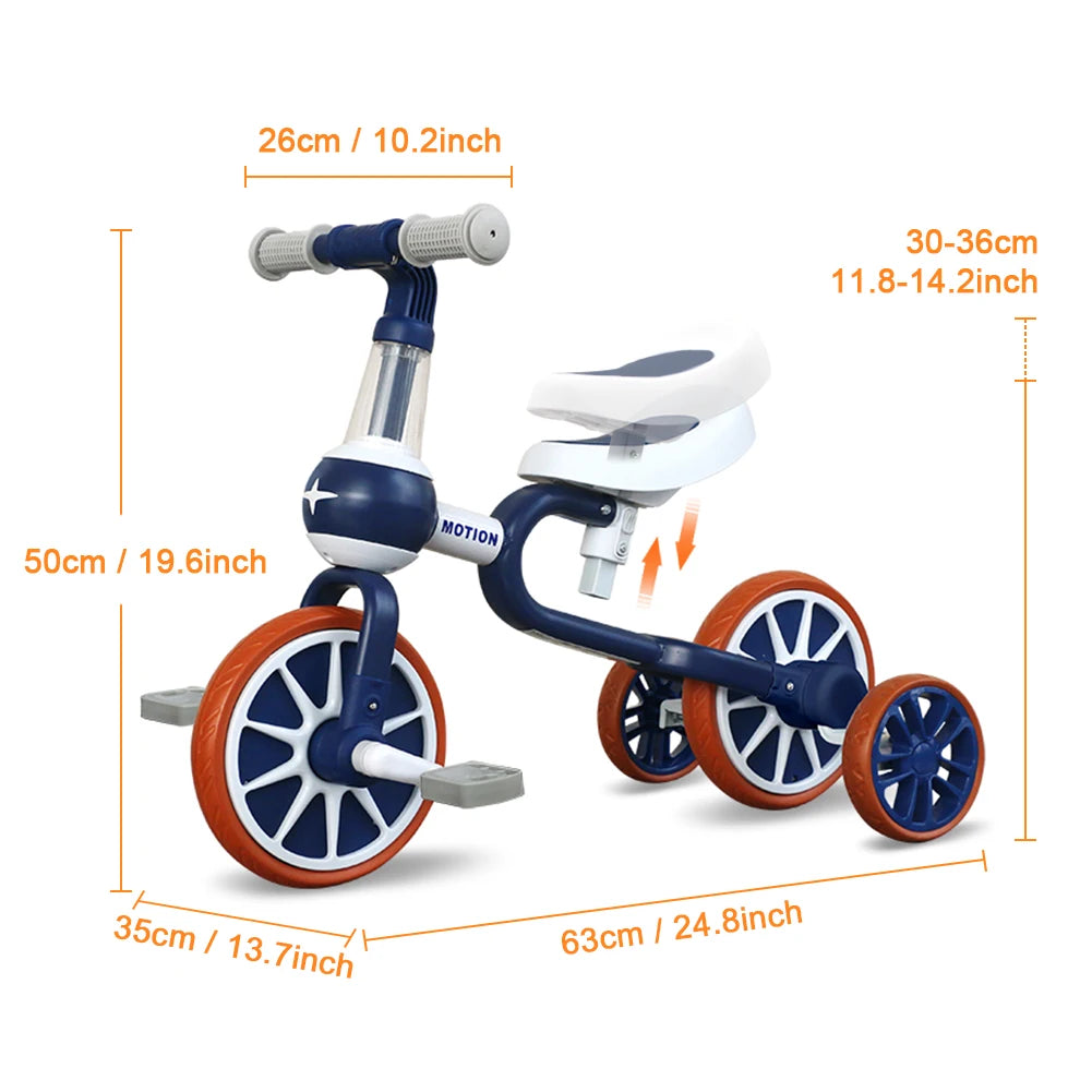 4 Wheels Toddler Tricycle Riding Toy for Age 1/2/3/4 Years Old Boy&Girl Gift Baby Balance Training Bike Kids Balance Riding Bike