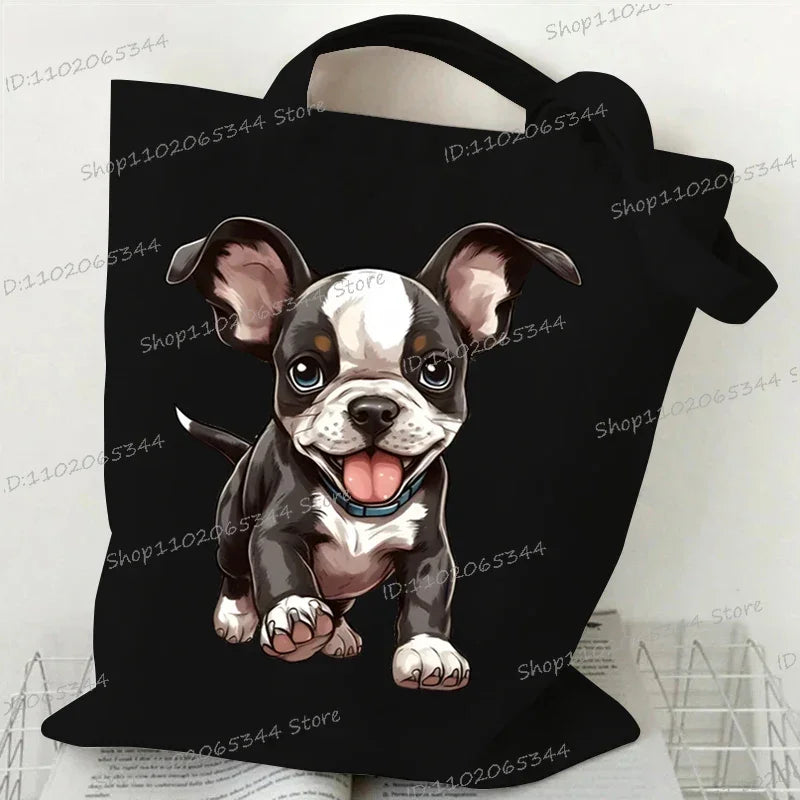 3D Animals Dog Print Shoulder Bag Women Men Cartoon Dog Tote Bags Student Casual Large-capacity Shopping Harajuku Canvas Handbag