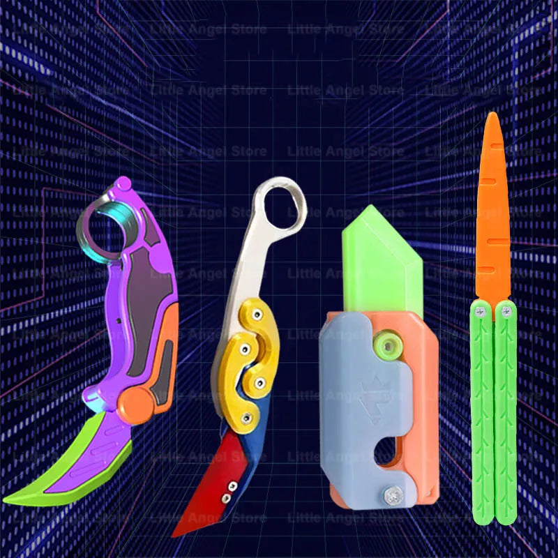 New 3D Printed Gravity Claw Knife Toy Stress Relief Butterfly Fidget Hand Gripper Sensory Toy Folding Claw Knife Radish for Gift